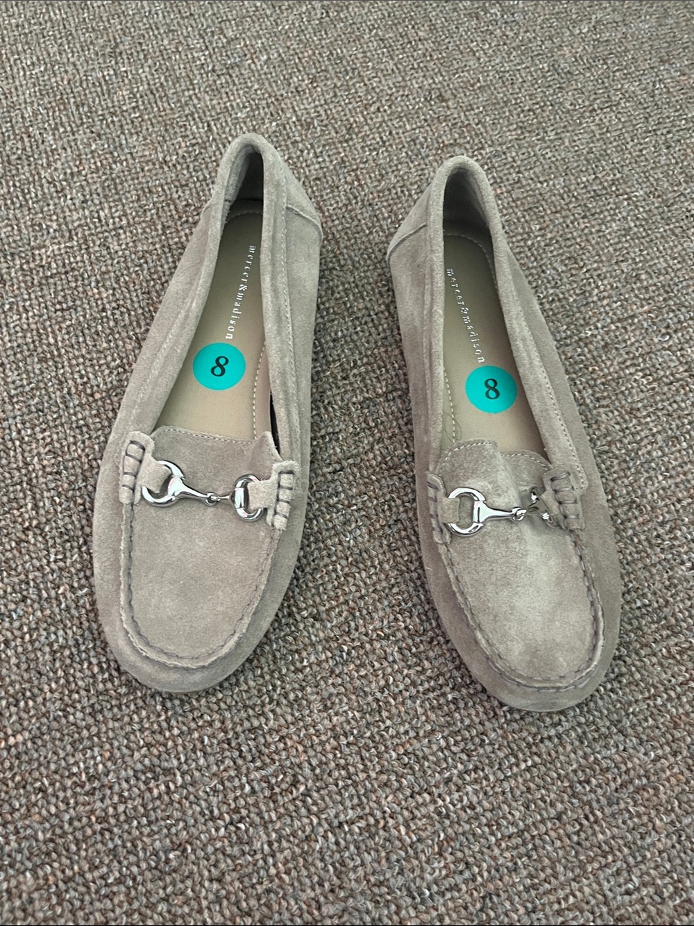 mercer & madison Taupe Suede Bit Loafers with Silver Hardware